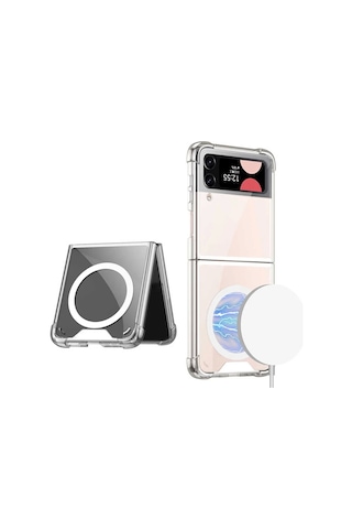 Galaxy Uyumlu Z Flip 3 Kılıf Wireless Şarj Özellikli Airbagli Zore Kıpta Anti Shock M-safe Kapak