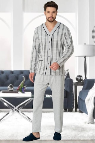 Mecit Pijama Mecit 2767 Gri Önden Düğmeli Büyük Beden Erkek Pijama Takımı 001