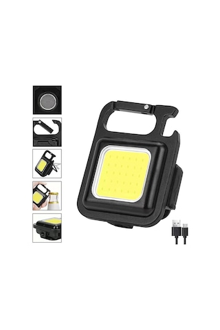 Hs-37 Led Anahtarlıklı Cep Boy Cob Led Metal Kasa Mıknatıslı Şişe Açacağı Usb Li Şarj Edilebilir El Feneri
