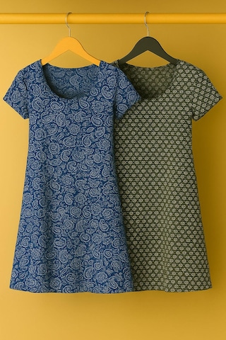 2 Adet Dökümlü Rahat Kalıp Günlük Penye Kumaş Elbise İndigo-antrasit