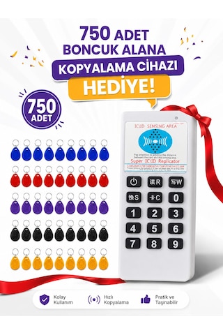 Sarkey Sr-602 H-r Yazılabilir Kopyalanabilir Proximity Anahtarlık 125 Khz Keyfob Karışık Renkler 750 Adet + 1 Adet Rfıd Kopyalama Cihazı