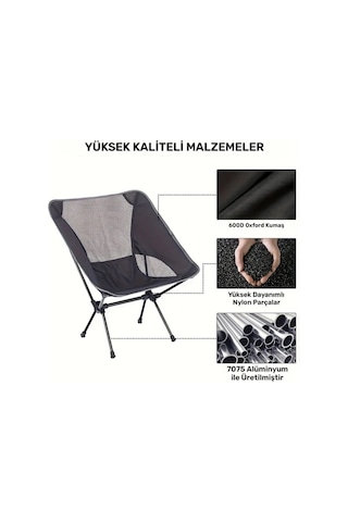 Dashanshop Siyah Ultra Hafif Katlanabilir Kamp Sandalyesi Ag Koltuklu Tasinabilir 7075 Aluminyum 220 Lbs Siyah