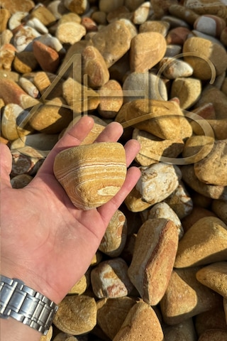 Sarı Çizgili Rainbow Dolomit Çakıl Taşı 6-10 Cm 2 Kg Dekoratif Bahçe Peyzaj Saksı Akvaryum Teraryum