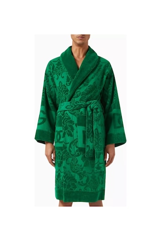 Dolce & Gabbana Casa Unisex Logo-jacquard Bornoz, Pamuklu Havlu, Lüks, Rahat Ve Şık Yeşil