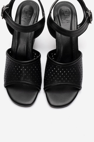 Luvishoes Hervon Siyah Cilt Kadın Dolgu Topuklu Ayakkabı