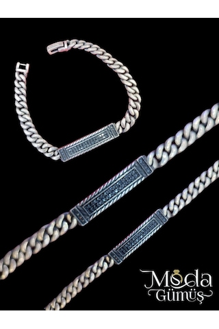 Modagümüşevi 925 Ayar Gümüş Siyah Zirkon Taşlı Gurmet Erkek Bileklik