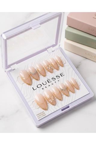 Louésse Golden Veil Takma Tırnak Seti 12 Li Nude Altın Detaylı Taşlı Premium Şık Model