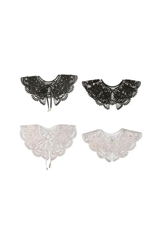 Padalink Beyaz Kırık Desenli Çıkabilir Kumaş Yaka, Kadınlar İçin Stili Artıran Dekoratif Nakışlı Shawl Çok Renkli