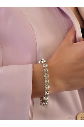 Kristal Cam Taş Alice Su Yolu Model Bileklik Gümüş