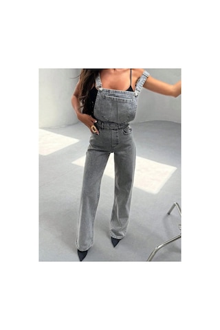 Kene Jeans Bol Paça Kar Siyah Bahçıvan Kot Tulum Kar Siyah