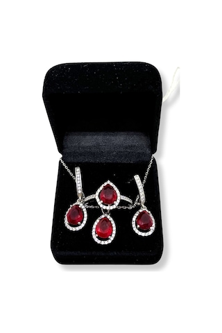 Oya Silver Bordo Yakut Taşlı Gümüş Set & Takım