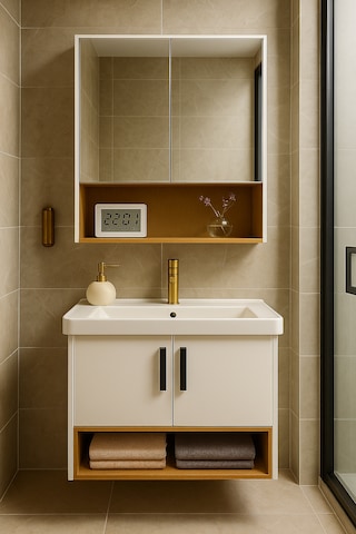 Legna 80 Cm Beyaz & Ahşap Banyo Dolabı Takımı Seramik Lavabolu