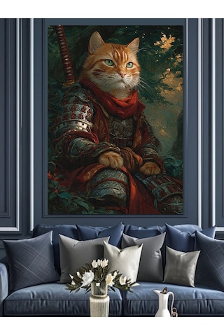 Ahşap Tablo Zırh Giyen Kedi Savaşçı
