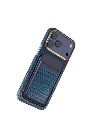 Apple iPhone Uyumlu 17 Pro Kılıf Raptic 2in1 Bundle Kit Aramid Skin Serenity Serisi Kartlık Ve Karbon Kapak Laci Lacivert