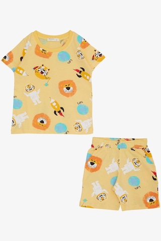 Breeze Erkek Çocuk Şortlu Takım Uzay Desenli Astronot Hayvancıklar Baskılı 1.5-5 Yaş, Sarı-sarı Sarı