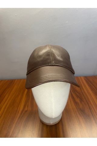 %100 Deri Unisex Standart Kalıp Cap Şapka Kahverengi