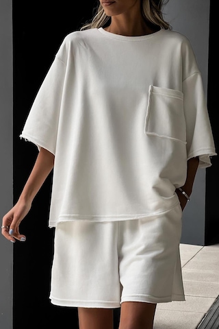 Madmext Beyaz Kısa Kollu Şort Takım Mg1981-beyaz Beyaz