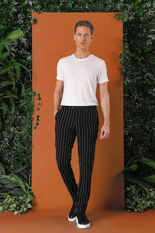 Efor Comfort Fit Yandan Tokalı Çizgili Keten Casual Siyah Pantolon P 1151 Siyah