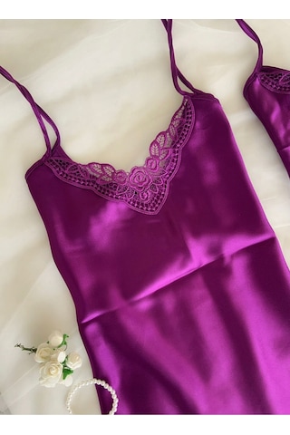 Mh Moony Homewears 3'lü Saten Mor Yakut Mor