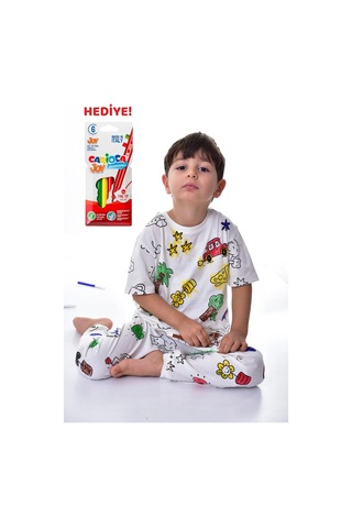 Zuzunga En Sevimli Figürleri Özel Kalemi İle Boyanabilir Yıkama Sonrası Leke Bırakmaz Çocuk Pijama Takımı - Beyaz