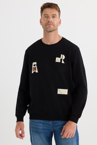 Tudors Erkek Relax Fit Rahat Kesim Pamuklu Lastikli Kol Bisiklet Yaka Baskılı Siyah Sweatshirt-37304 Siyah