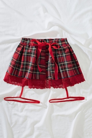 Merry See Pileli Dantelli Ekose Etek Jartiyer Detaylı Çok Renkli