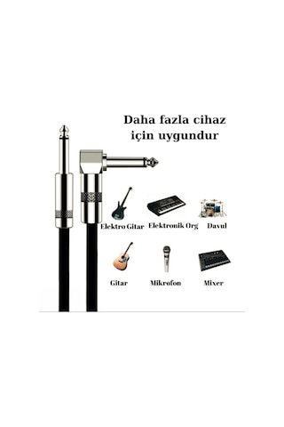 Gitar Jack Kablo Çelik Uç Düz/l 10m-32,8ft Elektro Akustik Bağlama Keman Amfi & Mixer Uyumlu Jak Kablo
