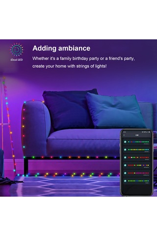 Konesam Rgb Akıllı Bluetooth Led Işık Zinciri, 5 Metre 50 Işık, App İle Kontrol Edilebilir, Dekoratif Renkli Işıklar, Pil Kutusu İle Çalışır