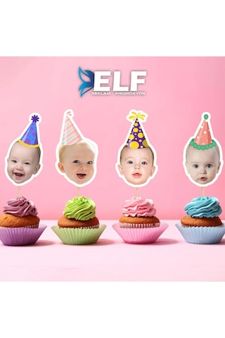 Fotoğraflı Doğum Günü Cupcake Pasta Dekor Süslemesi 10 Adet 0