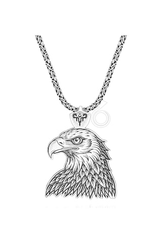 925 Ayar Gümüş Kartal Tasarım Kral Zincirli Erkek Kolye Gümüş