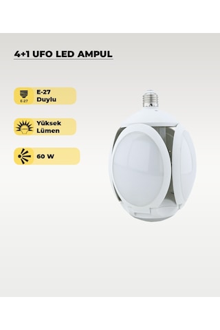 60w Ufo 4+1 Kanatlı Ampul 6500k Beyaz Işık 1 Adet
