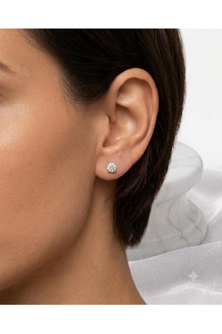 Kadın Moissanite Tek Taş Model Gümüş Küpe