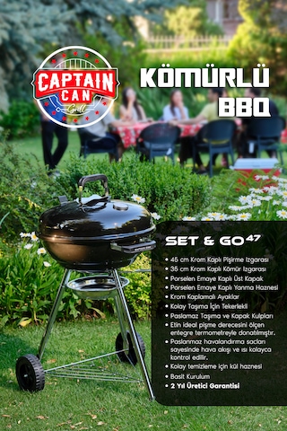 Captain Can Grill Set&go 47 Kömürlü Barbekü I Kömürlü Mangal Yeşil