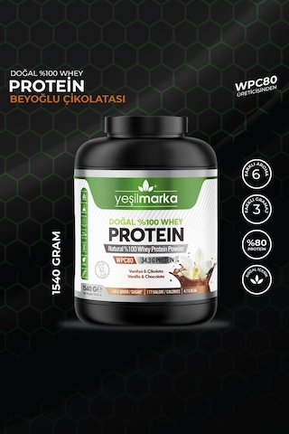 Yeşilmarka Doğal Whey Protein Tozu – Çikolata/Vanilya 1540 Gr