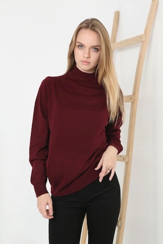 Yarım Boğaz Triko Kazak Yumuşak Dokulu Pamuklu Ince Dokuma, Uzun Kollu Rahat Regular Kalıp - Bordo Bordo