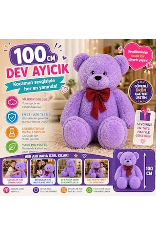 Özgüner Oyuncak 100 Cm Dev Pelüş Ayı, Papyonlu Ve Sevimli Büyük Boy Ayıcık, Yumuşak Sarılmalık Peluş, Sevgiliye Hediye 000 Açık Krem
