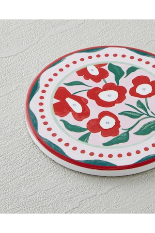 English Home Bright Parade Seramik Bardak Altlığı 10 Cm Kırmızı - Yeşil Kırmızı - Yeşil