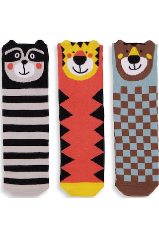 Denokids Hayvanlar Erkek Çocuk 3'lü Kutulu Çorap Renkli