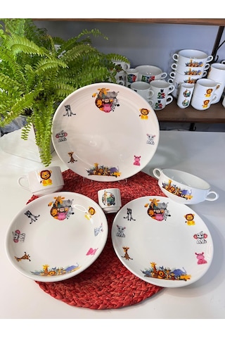 6 Parça Safari Hayvanlar Model Çocuk Bebek Yemek Takımı Beslenme Çok Renkli