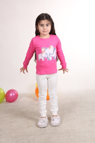 Teenyweenykids Fil Baskı Pijama Takımı Koyu Pembe Koyupembe