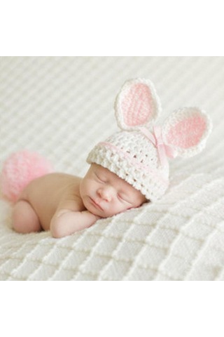 Yenidoğan Bebek Kız Erkek Tığ Örgü Kostüm Fotoğraf Fotoğraf Sahne Şapka Kıyafet Beyaz - Pembe