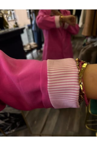 Kol Çizgi Detaylı Astarlı Blazer Ceket - Pembe Pembe