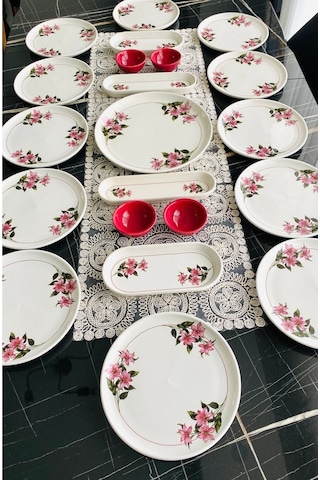 Kar Çiçek 12 Kişilik 21 Parça Kahvaltı Takımı Vişne Çürüğü