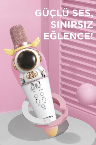 Torima KIDMIC01 Beyaz Astronot Figürlü Şarjlı BT Karaoke Mikrofon Ve Hoparlör 5W Kablosuz Mikrofon