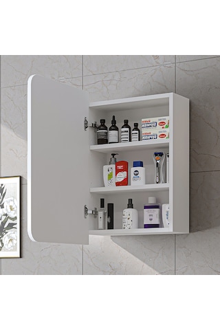 Likya Kulpsuz Tek Kapaklı Aynalı Mdflam 45 Cm Aynalı Banyo Üst Dolabı Beyaz