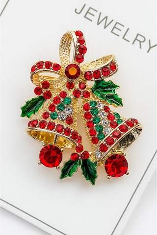 Holiday Bells Yeni Yıl Broş Kırmızı - Altın