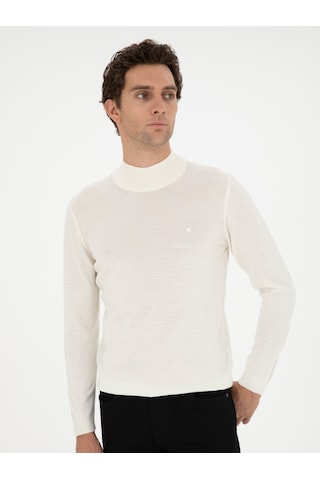 Cacharel Beyaz Slim Fit Yün Karışımlı Yarım Balıkçı Yaka Basic Triko Kazak