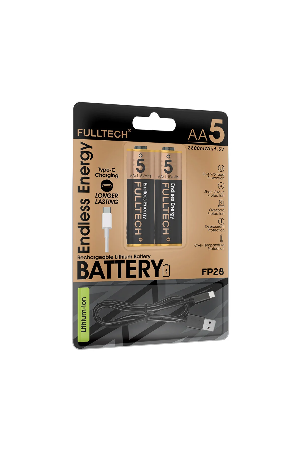 Fp28 Şarjlı Aa Pil 2800mwh 1.5v Type-c Lithium-ion Rechargeable Battery 2 Li Paket Hızlı Şa