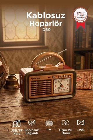 Özel Üretim Eğlence Bağlantı Kablosuz Bluetooth Hoparlör Nostaljik Radyo D60 Kırmızı