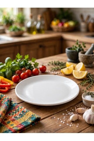 Biodata 6 Adet Polikarbon International Düz Tabak Pasta Yemek Servis Tabağı Ø 19 Cm Melamin Beyaz